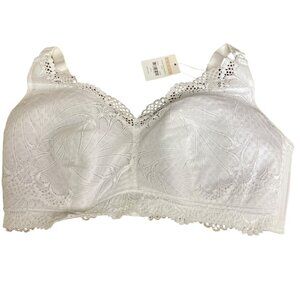 Momanda Lace Wire Free Nursing Bra White Sz 38E Postpartum Maternity